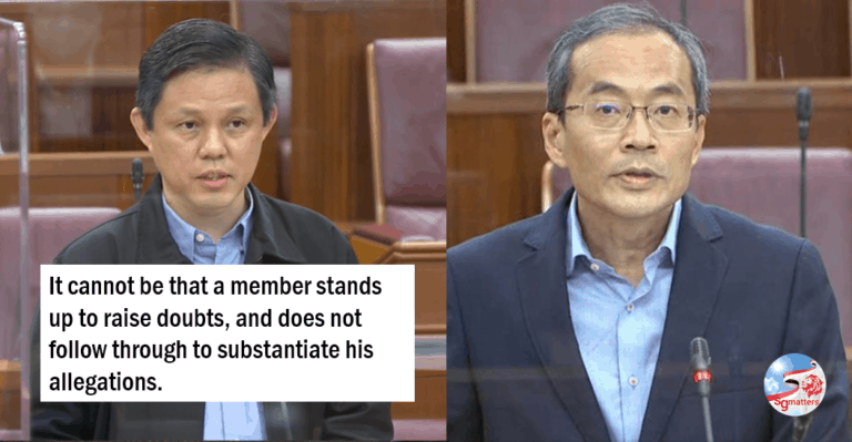 Trade & Industry Minister Chan Chun Sing tells Dennis Tan to substantiate his allegation that a PAP team had pulled down his posters. It was a 'serious allegation' and should be substantiated with evidence, more so because the allegations are 'made in this House'. 