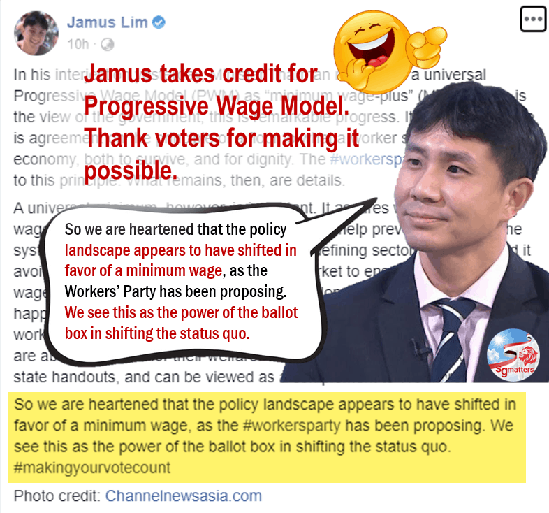 The Workers' Party, Jamus Jerome Lim, Jamus Lim, Minimum Wage, Jamus, Claim Credit