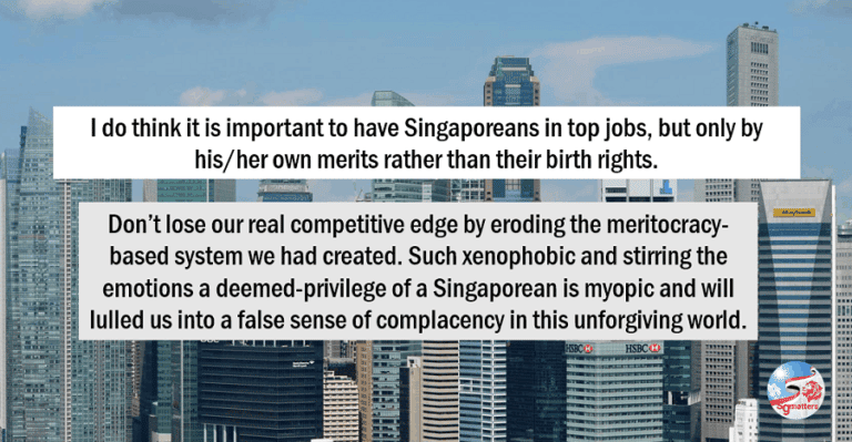 Singaporean - Jobs by meritocracy not birth right job competition