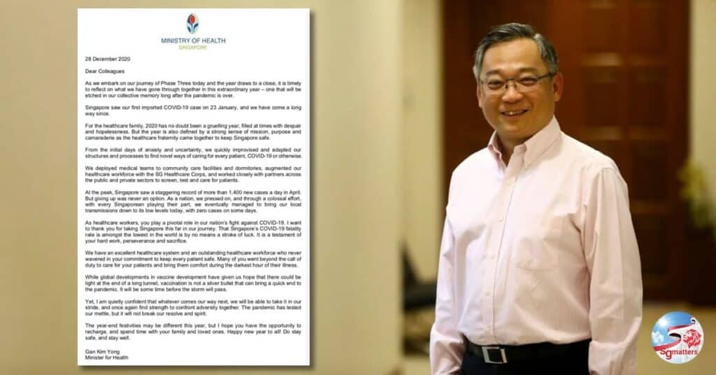 Minister Gan Kim Yong Letter to healthcare workers
