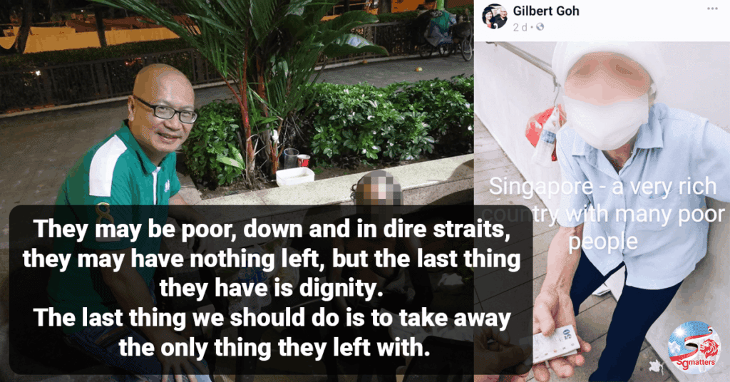 To Gilbert Goh, Help people without snapping their photo to post; the last thing you should do is take away their dignity