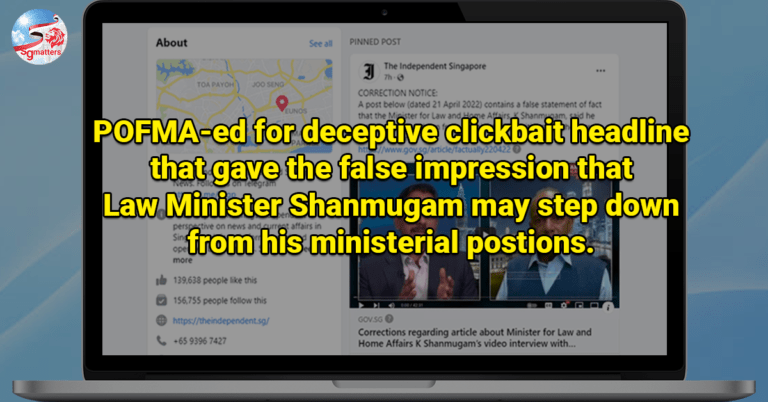 TISG, POFMA, Minister, Article, Shanmugan, Fake, News