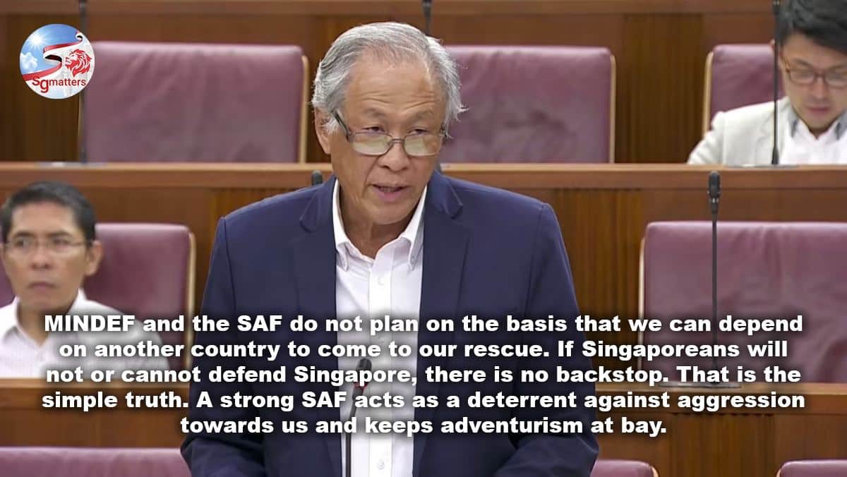 if singaporeans will not or cannot defend singapore there is no backstop ng eng hen